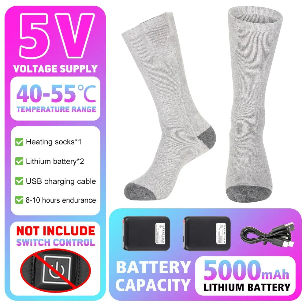 Winter Warm Socks 5000Mah USB Rechargeable Heated Socks Outdoor Heated Boots Snowmobile Ski Socks 65℃ Heated Socks