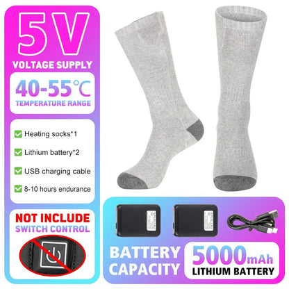 Winter Warm Socks 5000Mah USB Rechargeable Heated Socks Outdoor Heated Boots Snowmobile Ski Socks 65℃ Heated Socks