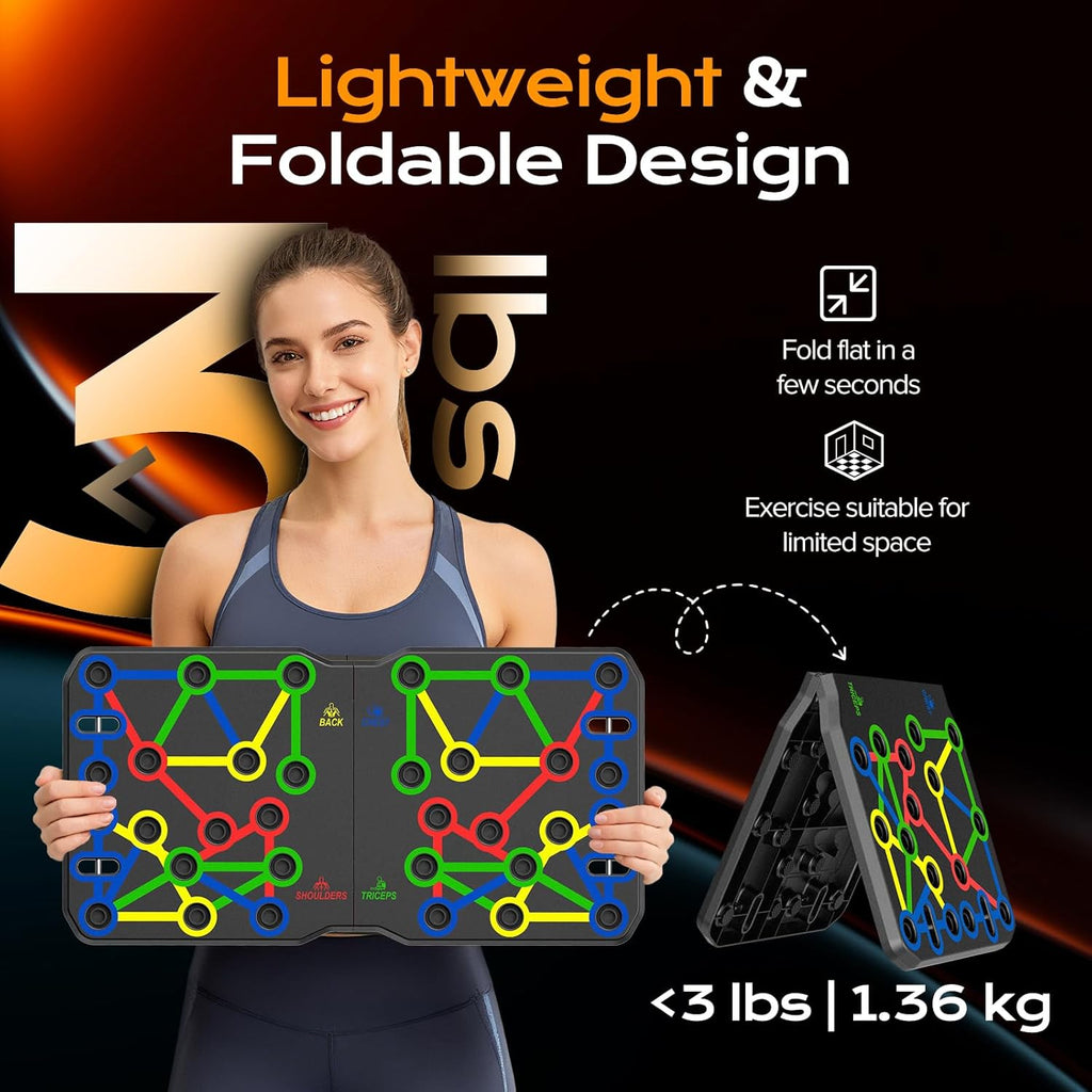 Push up Board, Foldable Fitness Training System 20 in 1 Multi Functional Home Gym Equipment for Upper Body Strength Training Burn Fat Sculpt Shoulders Chest Back Triceps