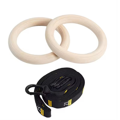 28MM Wood Gymnastic Rings Non-Slip Wooden Ring with Adjustable Straps for Home Fitness Pull up Strength Training