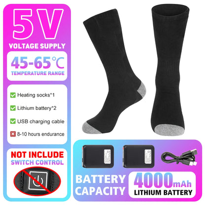 Winter Warm Socks 5000Mah USB Rechargeable Heated Socks Outdoor Heated Boots Snowmobile Ski Socks 65℃ Heated Socks