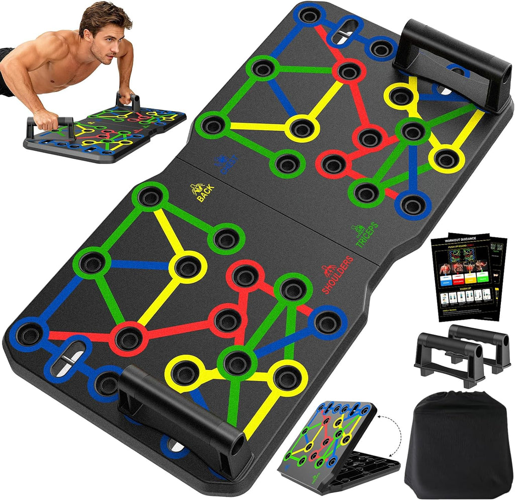 Push up Board, Foldable Fitness Training System 20 in 1 Multi Functional Home Gym Equipment for Upper Body Strength Training Burn Fat Sculpt Shoulders Chest Back Triceps