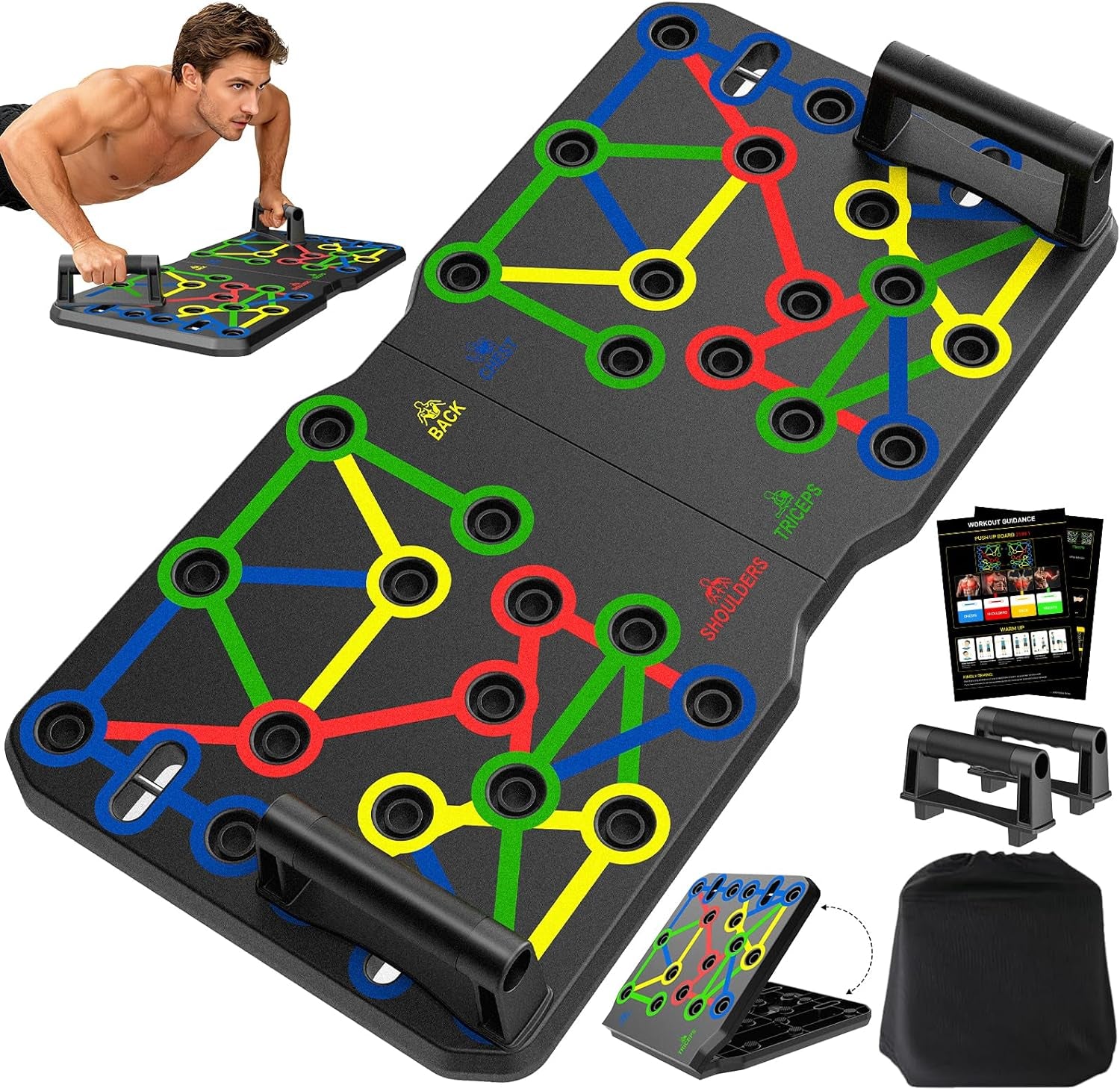 Push up Board, Foldable Fitness Training System 20 in 1 Multi Functional Home Gym Equipment for Upper Body Strength Training Burn Fat Sculpt Shoulders Chest Back Triceps