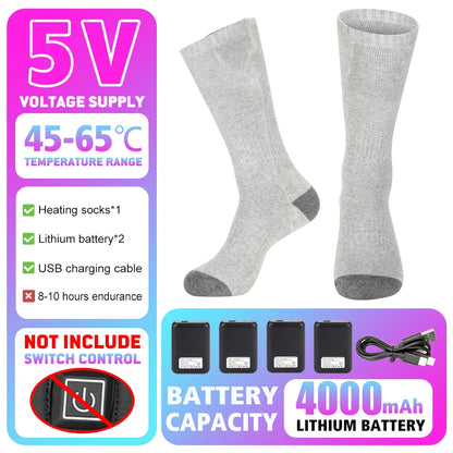 Winter Warm Socks 5000Mah USB Rechargeable Heated Socks Outdoor Heated Boots Snowmobile Ski Socks 65℃ Heated Socks