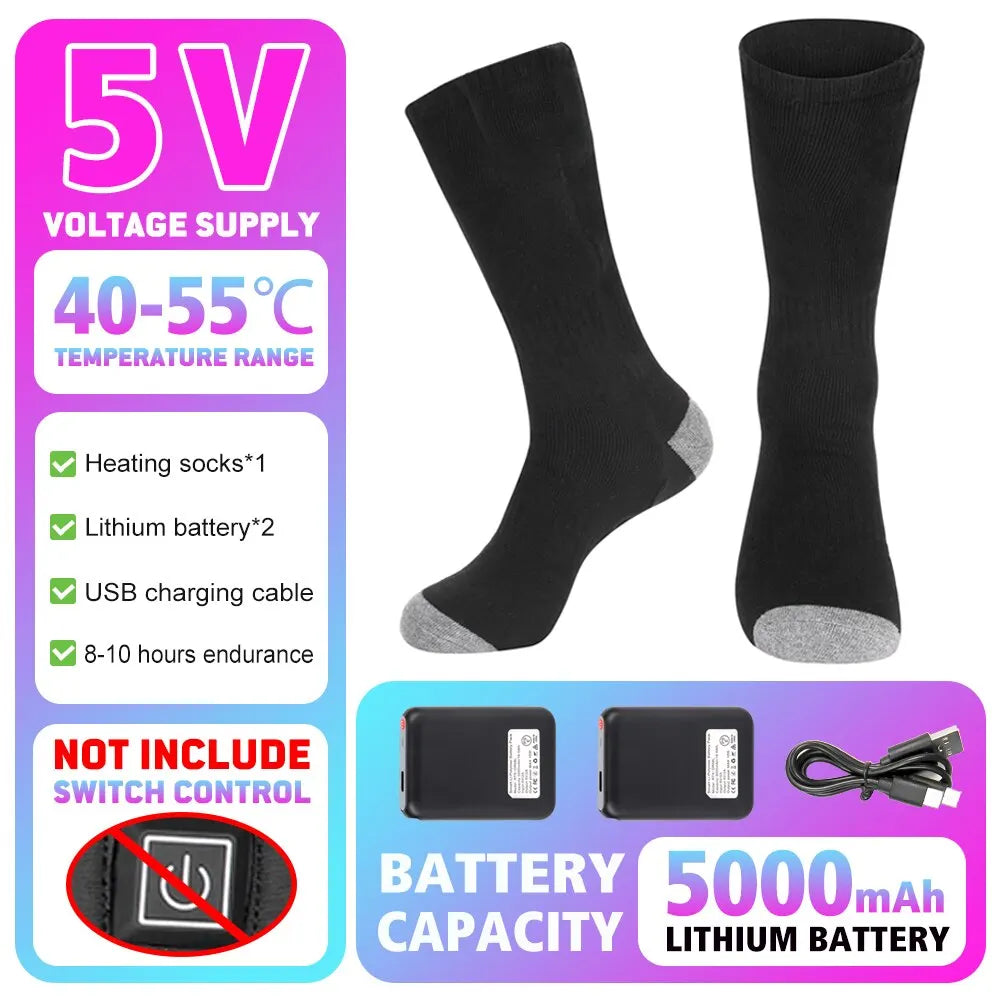 Winter Warm Socks 5000Mah USB Rechargeable Heated Socks Outdoor Heated Boots Snowmobile Ski Socks 65℃ Heated Socks