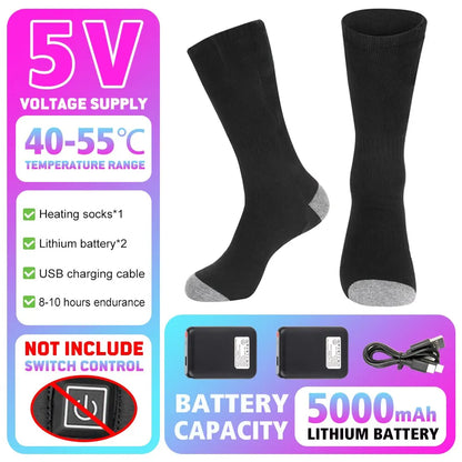 Winter Warm Socks 5000Mah USB Rechargeable Heated Socks Outdoor Heated Boots Snowmobile Ski Socks 65℃ Heated Socks