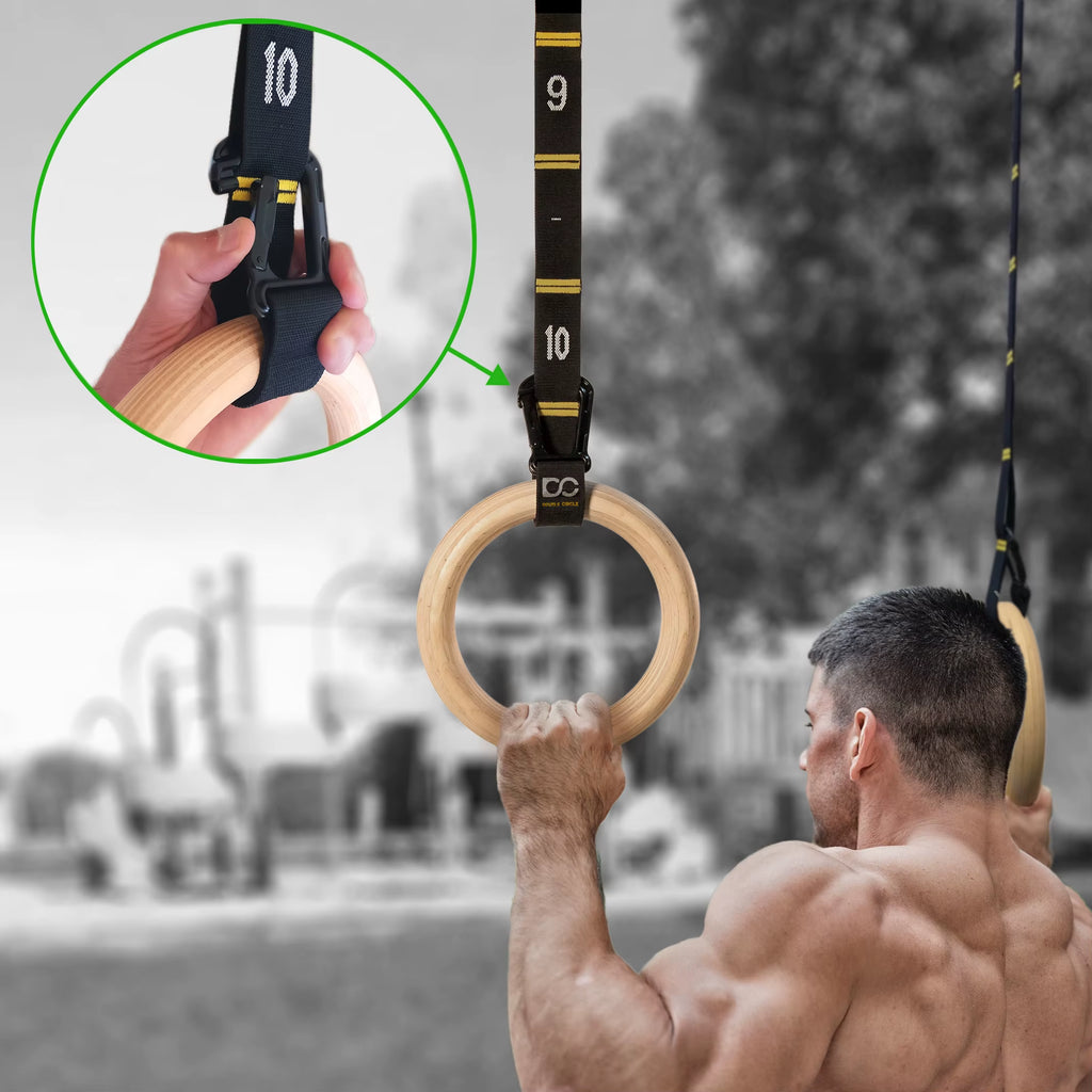28MM Wood Gymnastic Rings Non-Slip Wooden Ring with Adjustable Straps for Home Fitness Pull up Strength Training