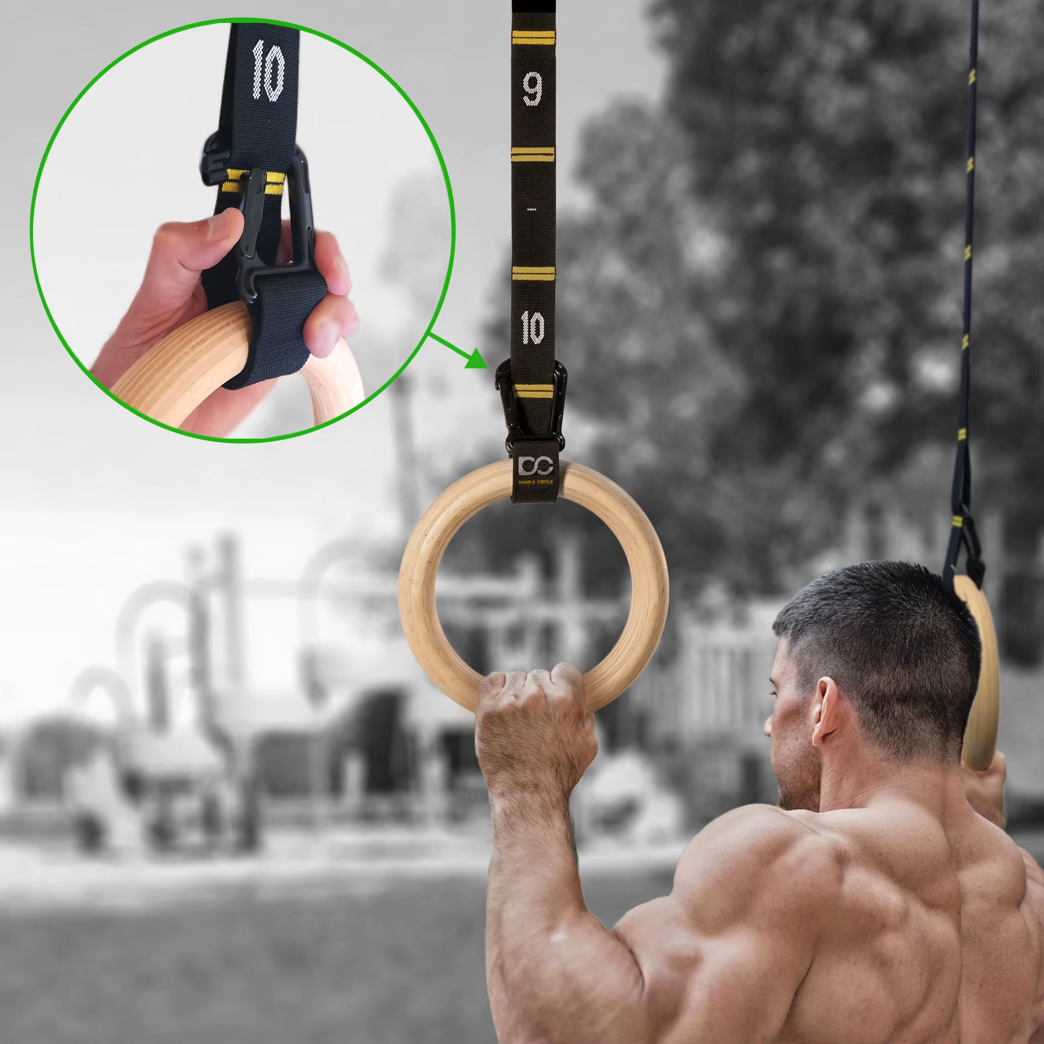 28MM Wood Gymnastic Rings Non-Slip Wooden Ring with Adjustable Straps for Home Fitness Pull up Strength Training