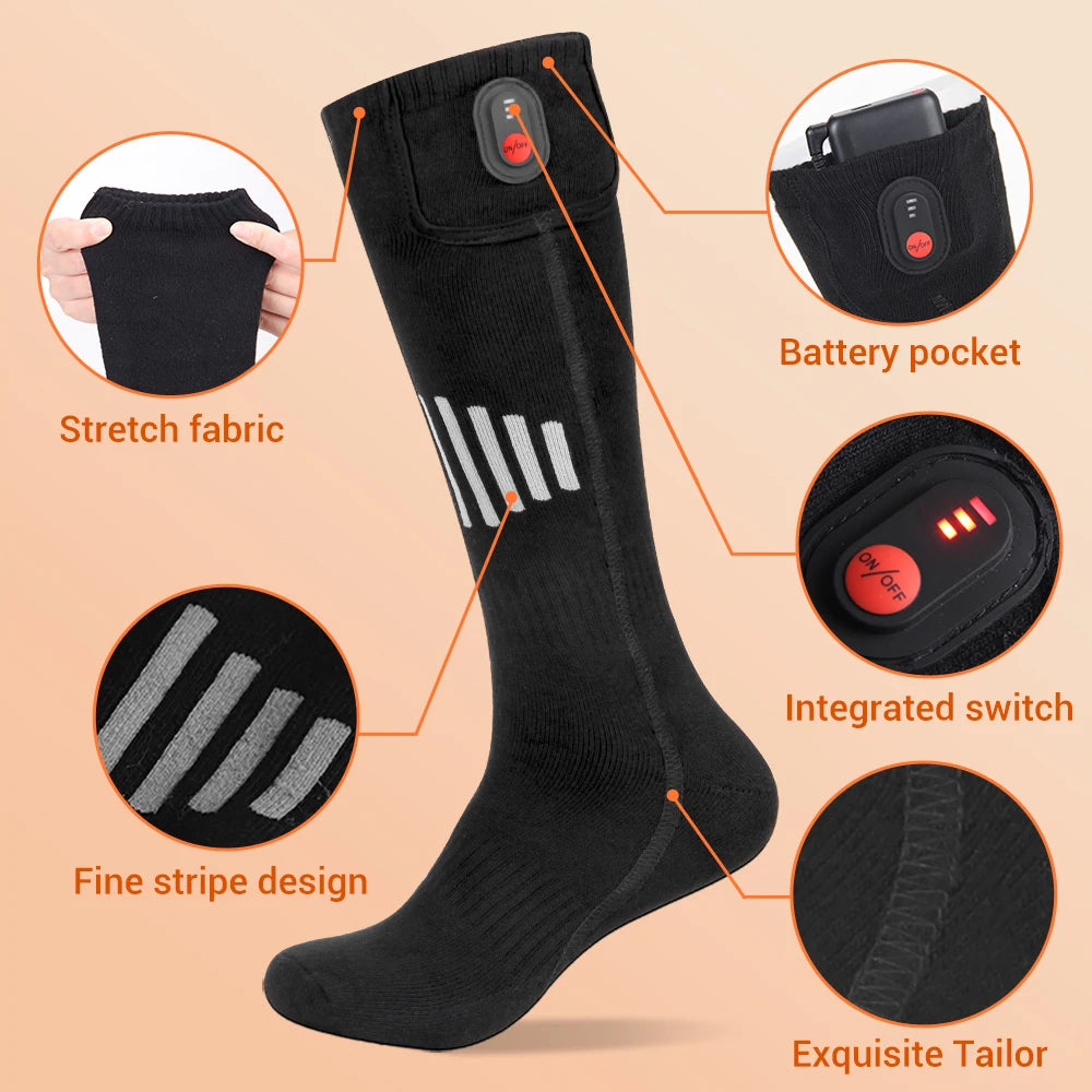Winter Warm Socks 5000Mah USB Rechargeable Heated Socks Outdoor Heated Boots Snowmobile Ski Socks 65℃ Heated Socks