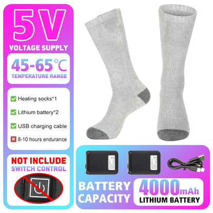 Winter Warm Socks 5000Mah USB Rechargeable Heated Socks Outdoor Heated Boots Snowmobile Ski Socks 65℃ Heated Socks