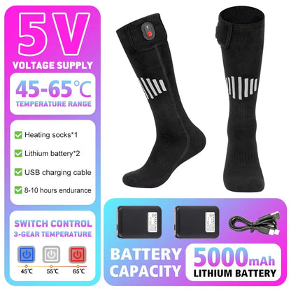 Winter Warm Socks 5000Mah USB Rechargeable Heated Socks Outdoor Heated Boots Snowmobile Ski Socks 65℃ Heated Socks